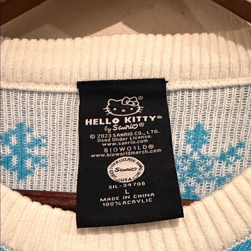 Hello Kitty Festive Blue and White Sweater - Picture 3 of 5